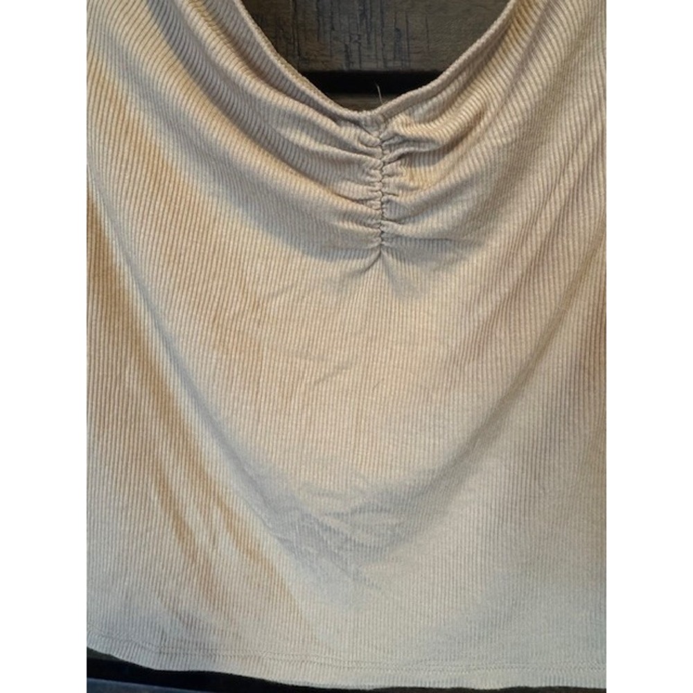 Y2K American Eagle Yellow Ruched Shirt MED Capsule Ribbed Crop Bella‎ Swan Elena - Picture 2 of 9